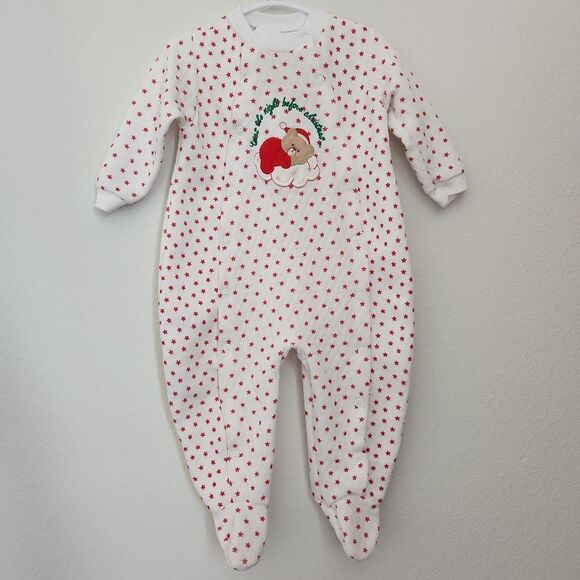Vintage Mine Alone Gender Neutral Christmas Footie Pajamas Large 19 to 26lbs USA - Picture 1 of 7